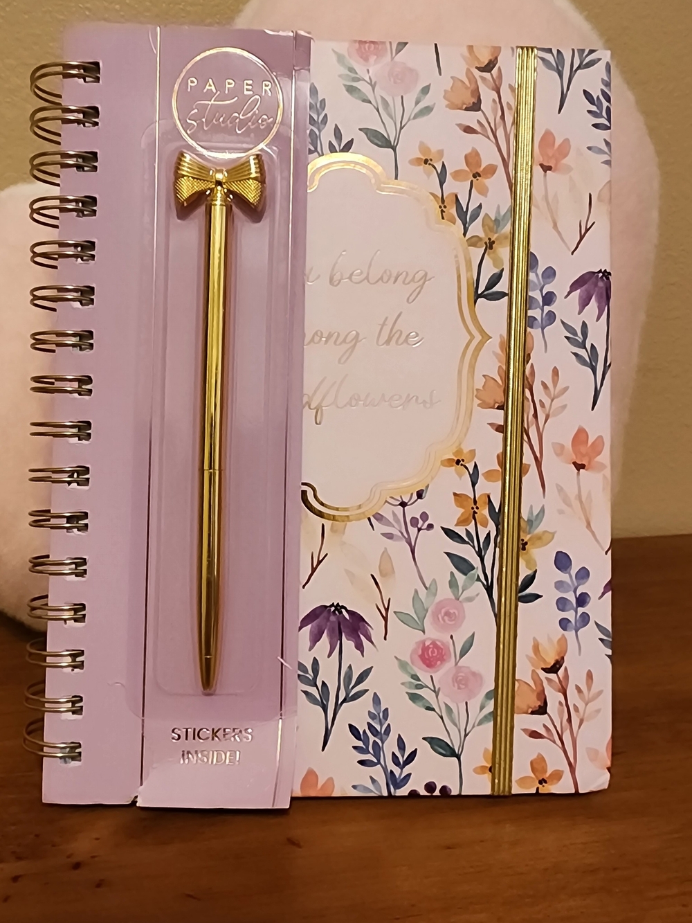 Floral Spiral Notebook with Gold Bow Pen - Pink & Gold